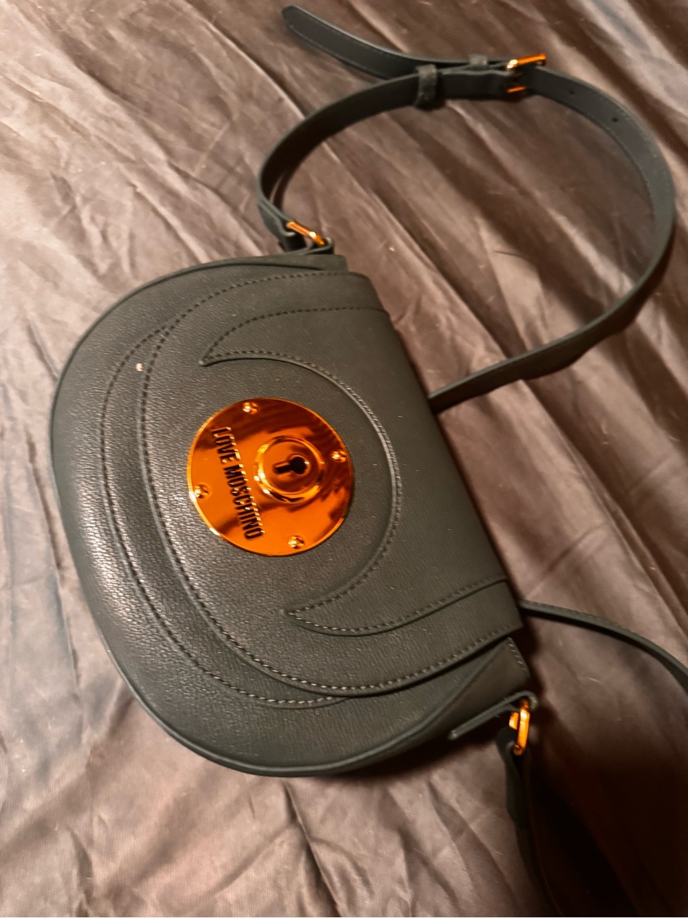 Love Moschino Black Crossbody with Gold Accent Plate